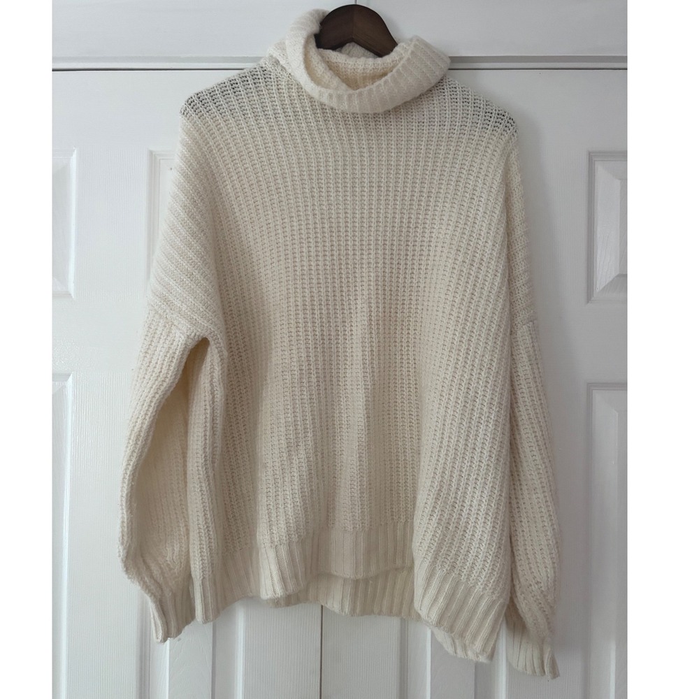 Splendid x Cella Jane Cream Ribbed Turtleneck Wool Cashmere Sweater RW2S930  M